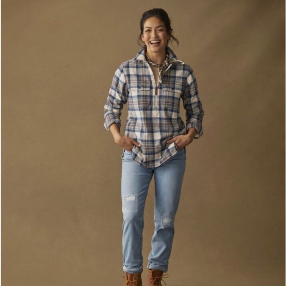 LL Bean Women's Scotch Plaid Flannel Shirt, Quarter- Zip XL - Picture 9 of 9